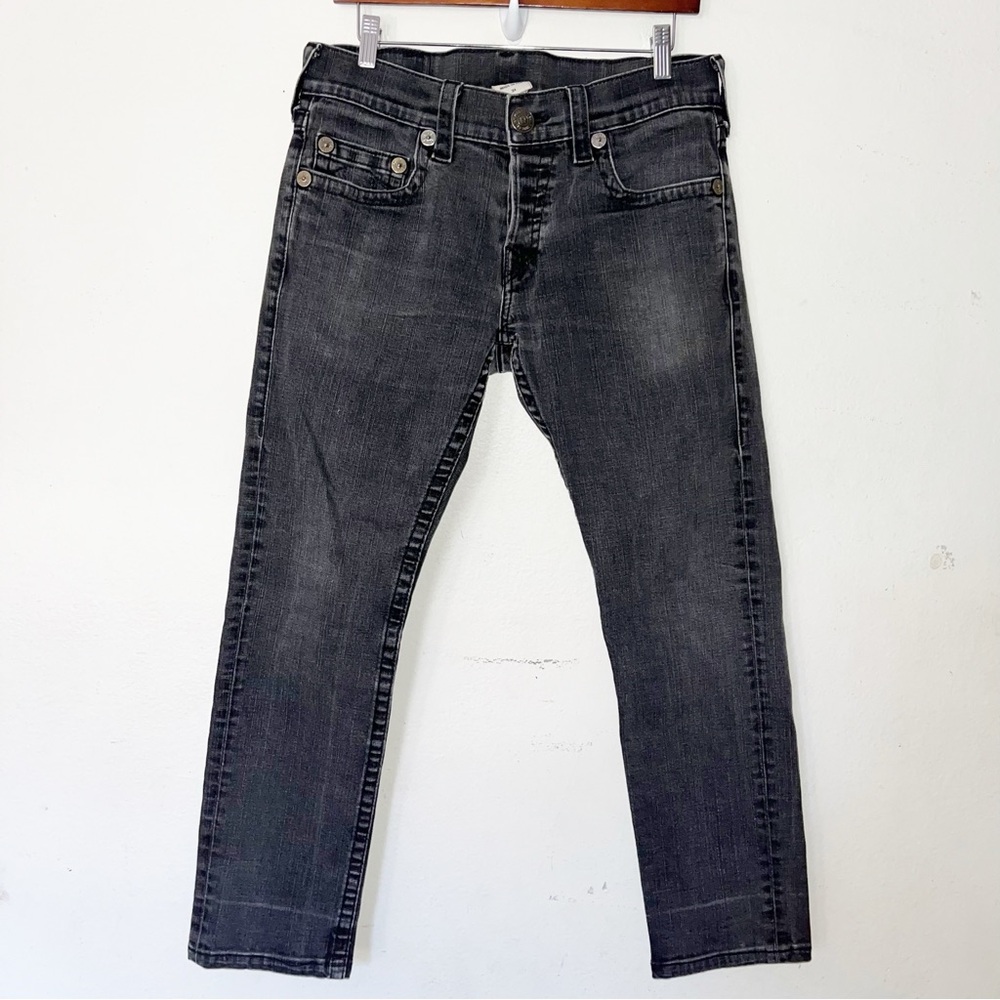 True Religion Women’s Charcoal Skinny Jeans Sz 31 Stud Moto Glam Rocker Grunge